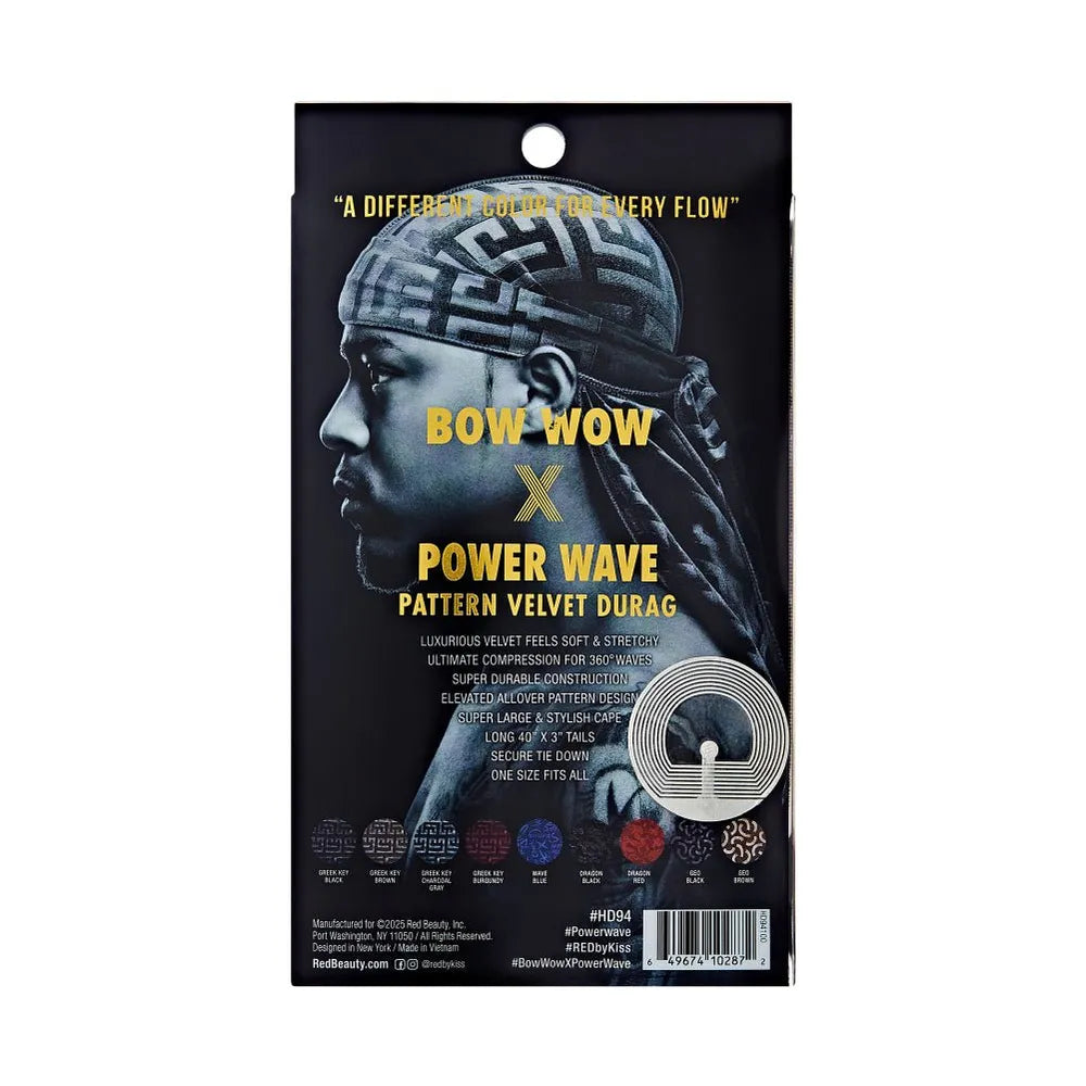 Red by Kiss Bow Wow X Power Wave Sleek Pattern Durag – Stylish Print + Wave Compression | HD94–HD99 - Beauty Exchange Beauty Supply