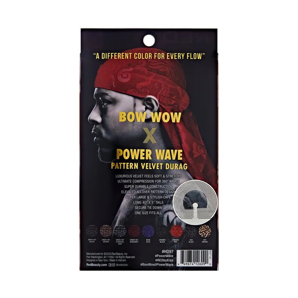 Red by Kiss Bow Wow X Power Wave Sleek Pattern Durag – Stylish Print + Wave Compression | HD94–HD99 - Beauty Exchange Beauty Supply
