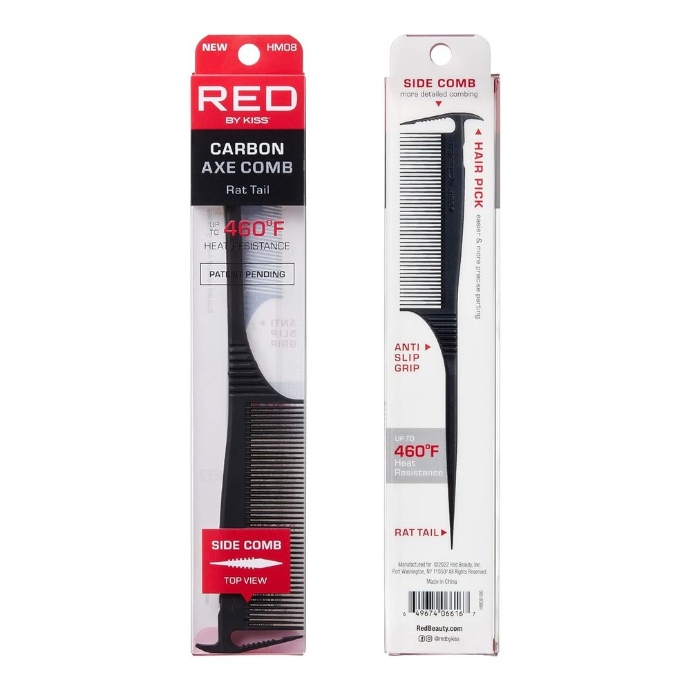 Red by Kiss Carbon Axe Comb – Rat Tail | HM08 | Heat - Resistant & Anti - Static - Beauty Exchange Beauty Supply
