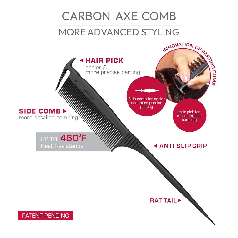 Red by Kiss Carbon Axe Comb – Rat Tail | HM08 | Heat - Resistant & Anti - Static - Beauty Exchange Beauty Supply