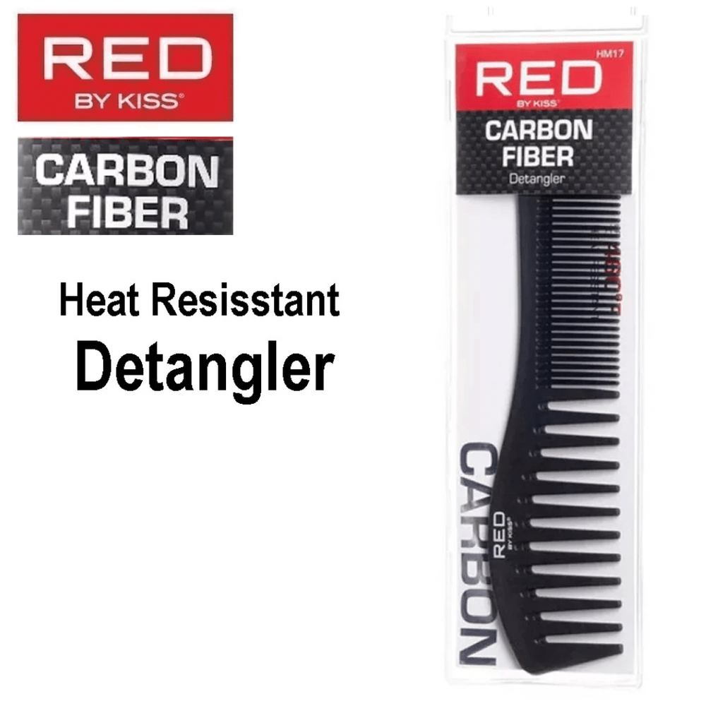 Red by Kiss Carbon Fiber Detangler Comb – HM17 | Anti - Static, Heat - Resistant Comb for Smooth Detangling on All Hair Types - Beauty Exchange Beauty Supply