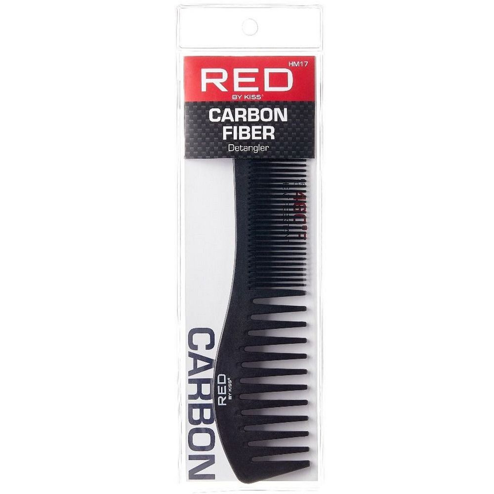 Red by Kiss Carbon Fiber Detangler Comb – HM17 | Anti - Static, Heat - Resistant Comb for Smooth Detangling on All Hair Types - Beauty Exchange Beauty Supply