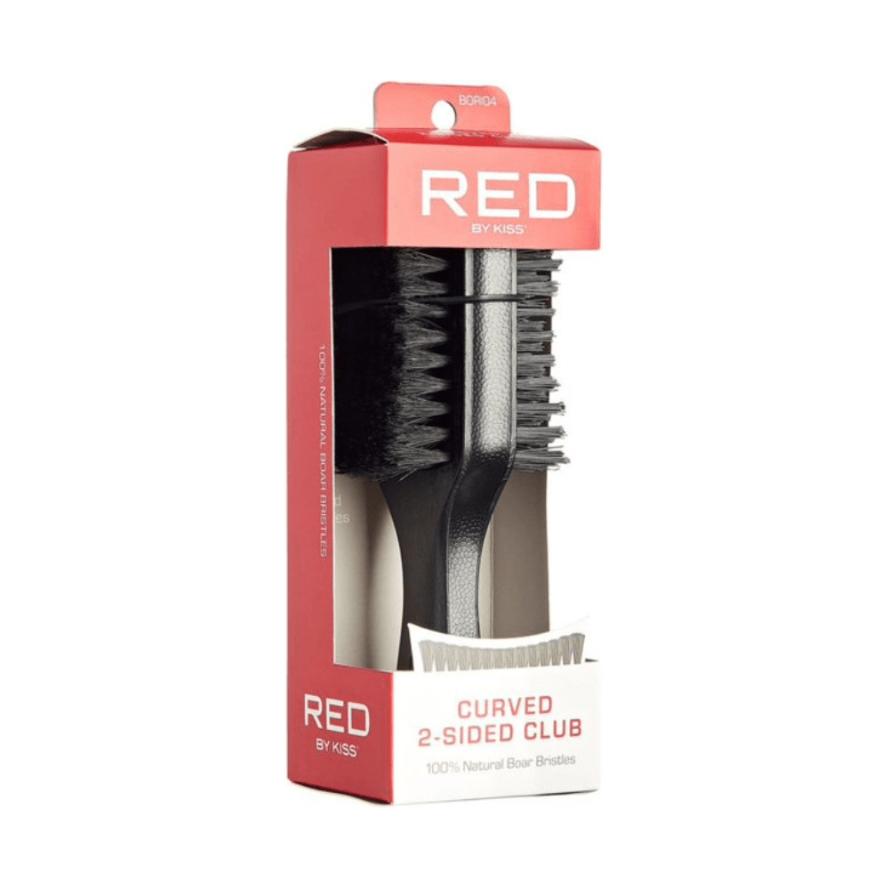 Red by Kiss Curved 2 - Sided Club Brush BOR104 – Dual - Sided Wave Brush for Coarse Hair & Styling Precision (Hard & Medium Bristles) - Beauty Exchange Beauty Supply