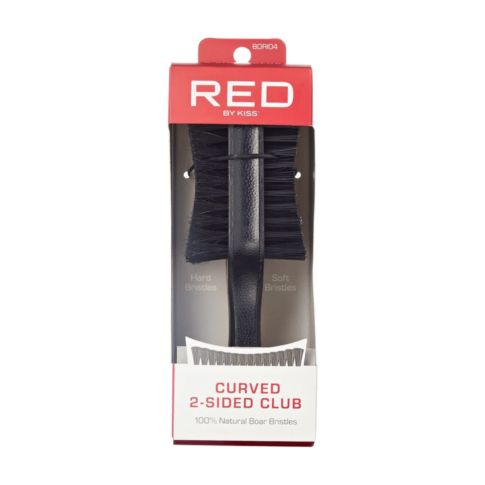 Red by Kiss Curved 2 - Sided Club Brush BOR104 – Dual - Sided Wave Brush for Coarse Hair & Styling Precision (Hard & Medium Bristles) - Beauty Exchange Beauty Supply