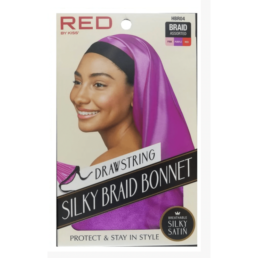 Red by Kiss Drawstring Silky Braid Bonnet | Adjustable Fit for Braids, Locs & Twists | Assorted, Luxury Black, Luxury Pink | One Size - Beauty Exchange Beauty Supply