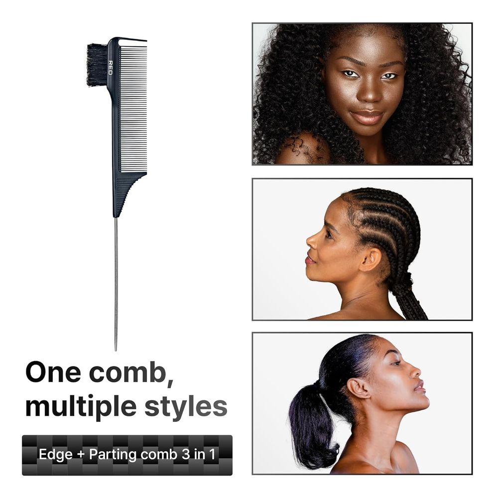 Red by Kiss Edge Parting Pin Tail Comb – HH109, Precision Steel Tail for Sharp Parts & Sleek Edges | Ideal for Braids, Wigs & Baby Hairs - Beauty Exchange Beauty Supply