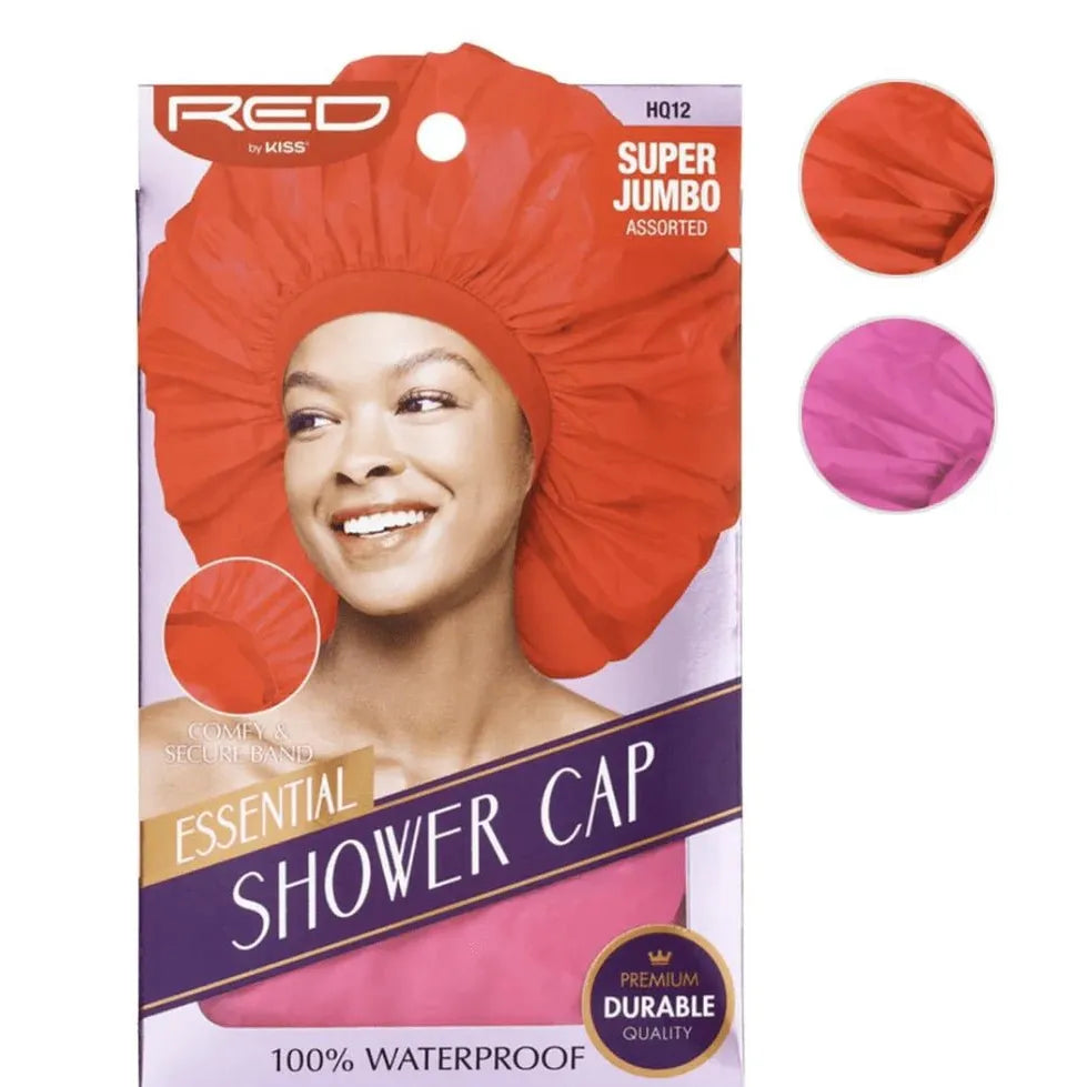 Red by Kiss Essential Shower Cap – Super Jumbo | Waterproof Protection for Braids, Locs & Big Hair | Black & Assorted | One Size - Beauty Exchange Beauty Supply