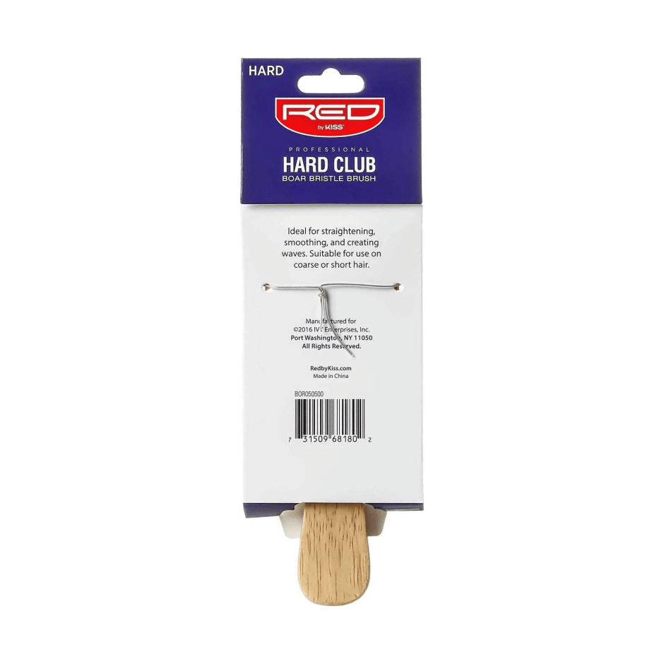 Red by Kiss Hard Club Boar Brush BOR05 – Deep Bristle Pull for Coarse Hair & Wave Training (Hard, Club Handle Design) - Beauty Exchange Beauty Supply