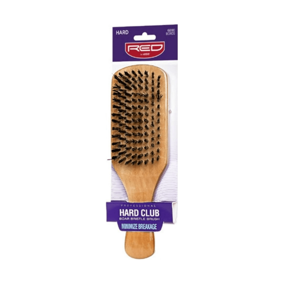 Red by Kiss Hard Club Boar Brush BOR05 – Deep Bristle Pull for Coarse Hair & Wave Training (Hard, Club Handle Design) - Beauty Exchange Beauty Supply