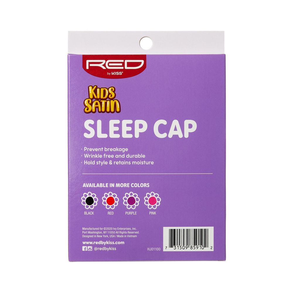 Red by Kiss Kids Satin Sleep Cap – Soft & Gentle Overnight Hair Protection for Kids | HJ01–HJ02 - Beauty Exchange Beauty Supply