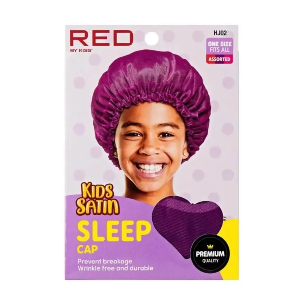 Red by Kiss Kids Satin Sleep Cap – Soft & Gentle Overnight Hair Protection for Kids | HJ01–HJ02 - Beauty Exchange Beauty Supply