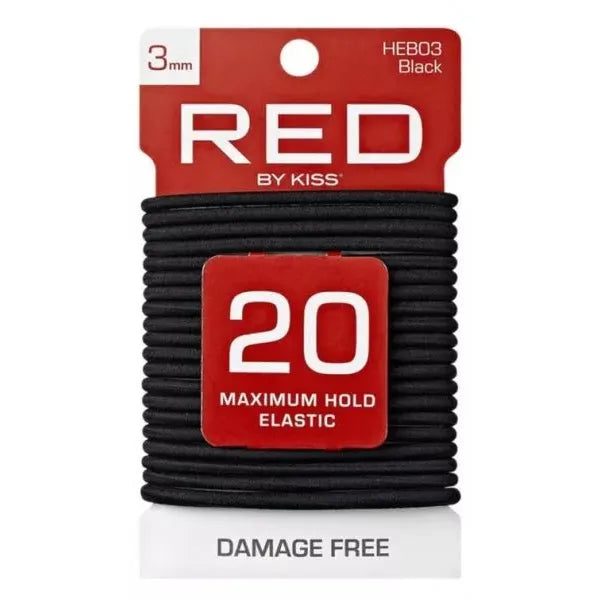 Red by Kiss Maximum Hold Elastic Hair Bands – 3mm Strong Hold, 20 Count (Black / Black & White) - Beauty Exchange Beauty Supply