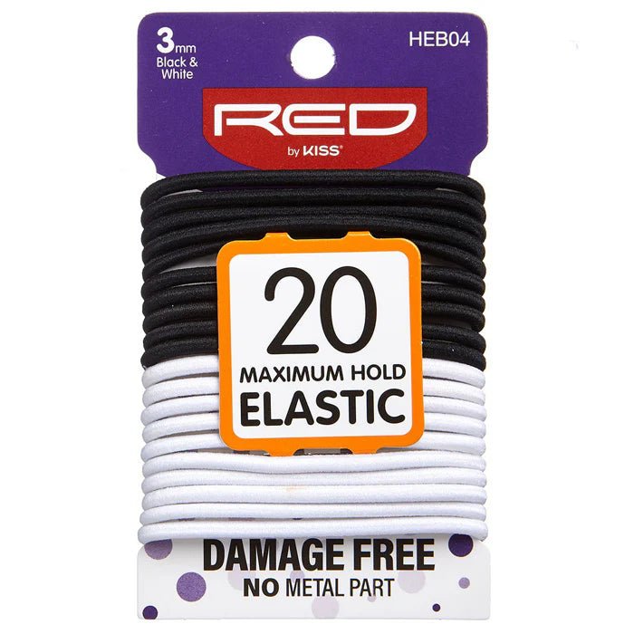 Red by Kiss Maximum Hold Elastic Hair Bands – 3mm Strong Hold, 20 Count (Black / Black & White) - Beauty Exchange Beauty Supply