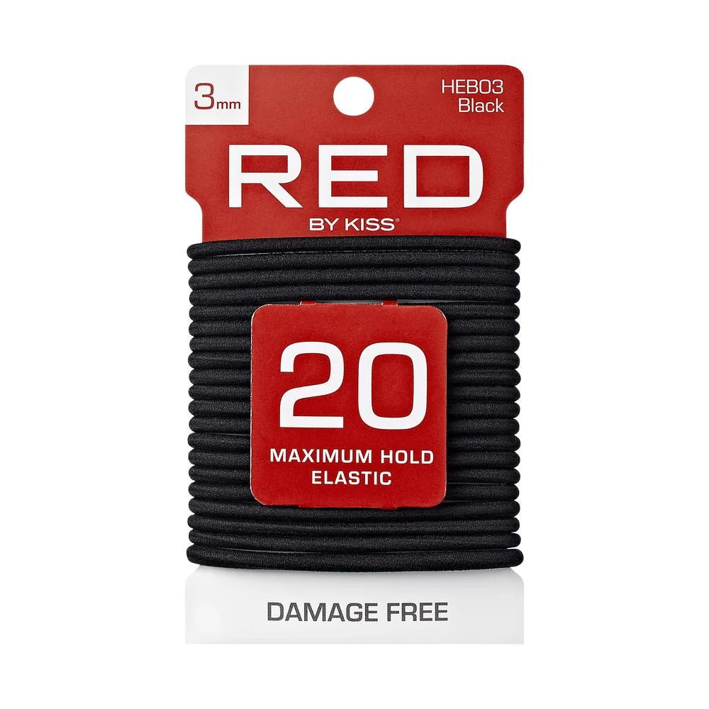 Red by Kiss Maximum Hold Elastic Hair Bands – 3mm Strong Hold, 20 Count (Black / Black & White) - Beauty Exchange Beauty Supply