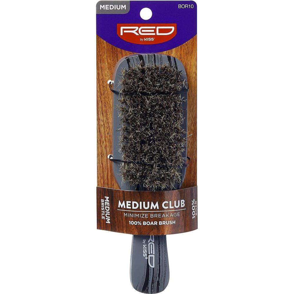 Red by Kiss Medium Club Boar Brush BOR10 – Balanced Bristle Control for Waves & Grooming (Medium Firmness, Classic Club Handle) - Beauty Exchange Beauty Supply