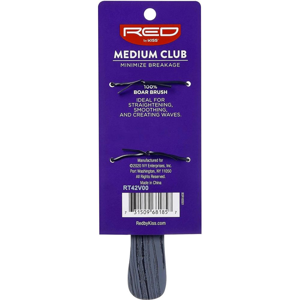 Red by Kiss Medium Club Boar Brush BOR10 – Balanced Bristle Control for Waves & Grooming (Medium Firmness, Classic Club Handle) - Beauty Exchange Beauty Supply