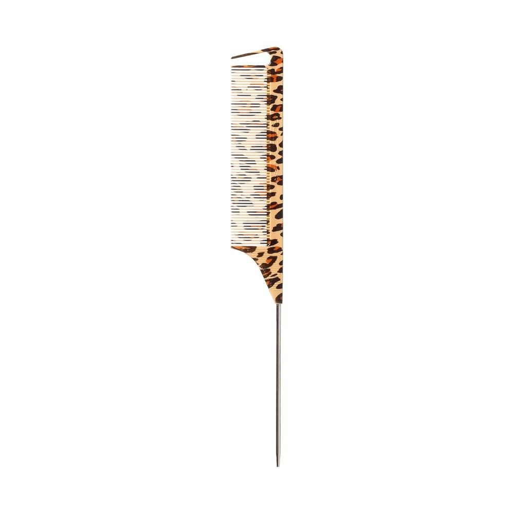 Red by Kiss Parting Pin Tail Comb – Leopard Print – HM06 | Fine Tooth, Metal Tail for Clean Sections & Bold Style - Beauty Exchange Beauty Supply