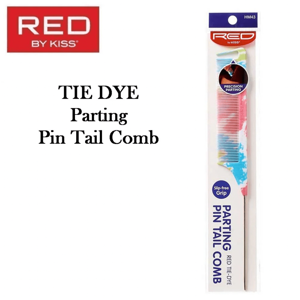 Red by Kiss Parting Pin Tail Comb – Red Tie Dye – HM43 | Fine - Tooth Precision Comb with Steel Tail for Clean Sections & Vibrant Style - Beauty Exchange Beauty Supply