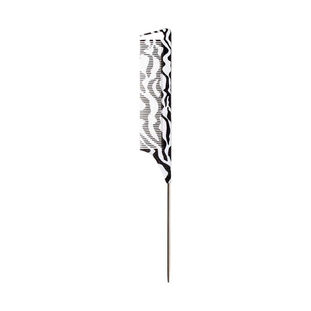 Red by Kiss Parting Pin Tail Comb – Zebra Print – HM45 | Fine - Tooth Precision Comb with Steel Tail for Flawless Parts & Bold Styling - Beauty Exchange Beauty Supply