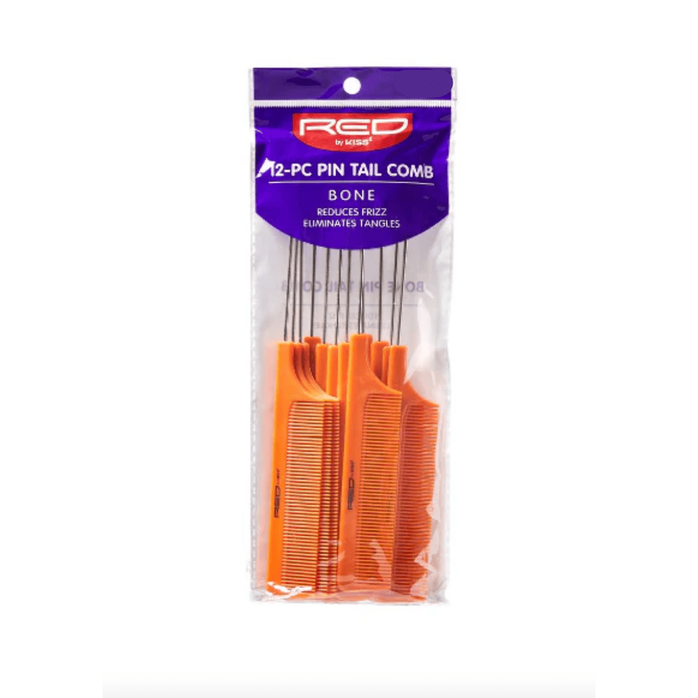 Red by Kiss Pin Tail Comb Set – Bone Color, Heat - Resistant & Anti - Static | 12 pcs | HM95J | Precision Styling Tool - Beauty Exchange Beauty Supply