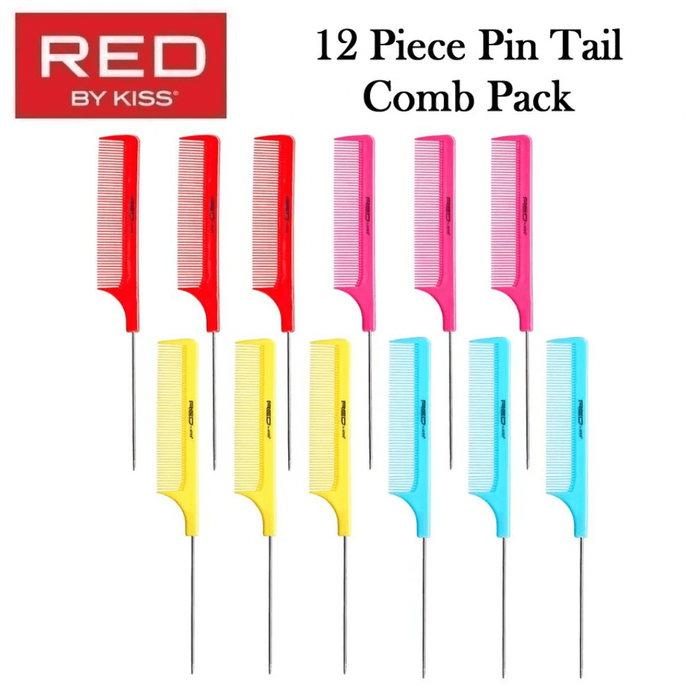 Red by Kiss Pin Tail Comb Set – Bone Color, Heat - Resistant & Anti - Static | 12 pcs | HM95J | Precision Styling Tool - Beauty Exchange Beauty Supply