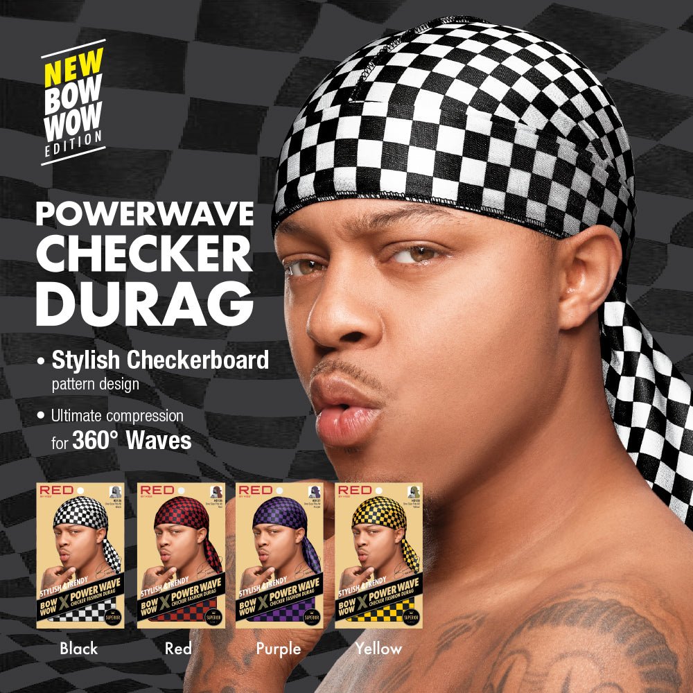 Red by Kiss Premium Bow Wow X Power Wave Checker Fashion Durag – Bold Checker Print & Wave Control | HD135–HD138 - Beauty Exchange Beauty Supply