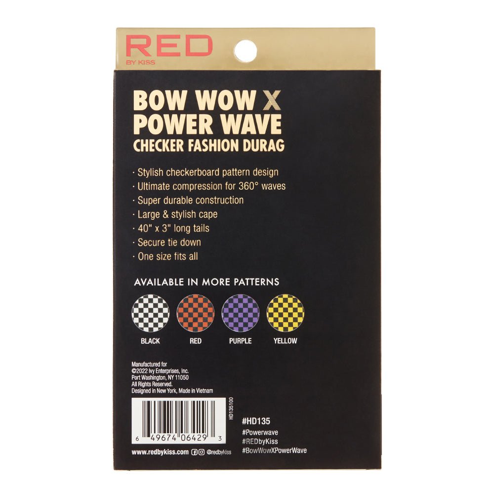 Red by Kiss Premium Bow Wow X Power Wave Checker Fashion Durag – Bold Checker Print & Wave Control | HD135–HD138 - Beauty Exchange Beauty Supply