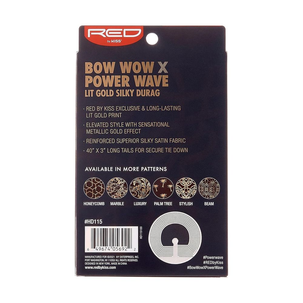 Red by Kiss Premium Bow Wow X Power Wave Lit Gold Silky Durag – Luxe Shine, Gold - Infused Prints, and Elite Hold | HD111–HD116 - Beauty Exchange Beauty Supply