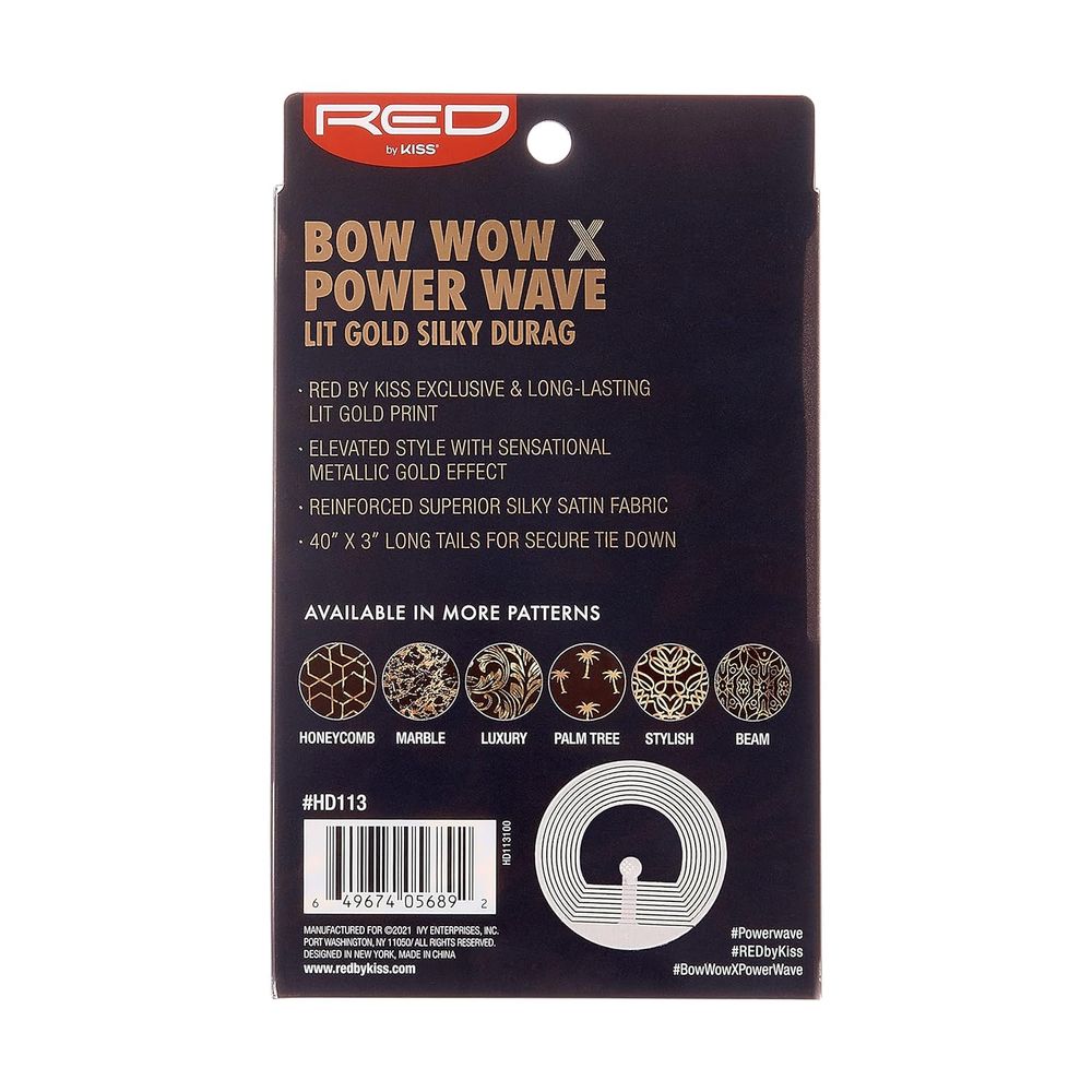 Red by Kiss Premium Bow Wow X Power Wave Lit Gold Silky Durag – Luxe Shine, Gold - Infused Prints, and Elite Hold | HD111–HD116 - Beauty Exchange Beauty Supply