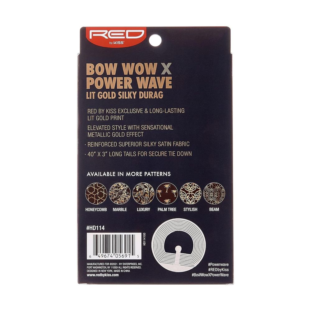 Red by Kiss Premium Bow Wow X Power Wave Lit Gold Silky Durag – Luxe Shine, Gold - Infused Prints, and Elite Hold | HD111–HD116 - Beauty Exchange Beauty Supply