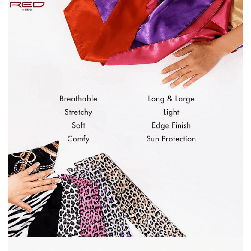 Red by Kiss Premium Silky Satin Scarf – Edge - Laying, Frizz - Free & Fashion - Ready | 60"x4" | Beige, Gold & Luxe Prints (HQ111–HQ115) - Beauty Exchange Beauty Supply
