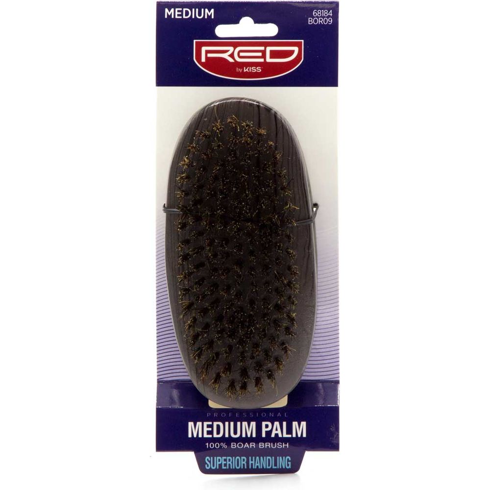 Red by Kiss Professional Medium Palm 100% Boar Brush BOR09 – Superior Grip & Smooth Wave Control (Medium, Palm - Sized) - Beauty Exchange Beauty Supply