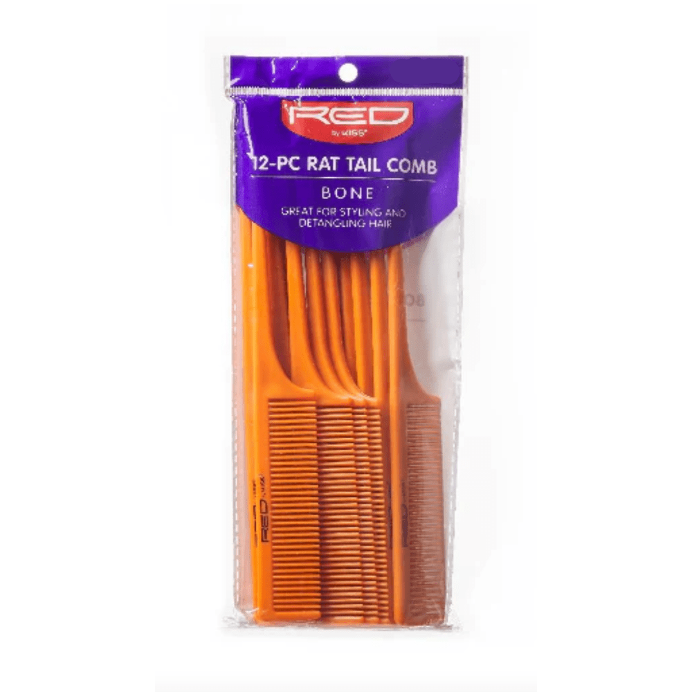 Red by Kiss Rat Tail Comb Set – Bone Color, Heat - Resistant & Anti - Static for Precise Parting | 12 pcs | HM92J | Flexible & Professional - Beauty Exchange Beauty Supply