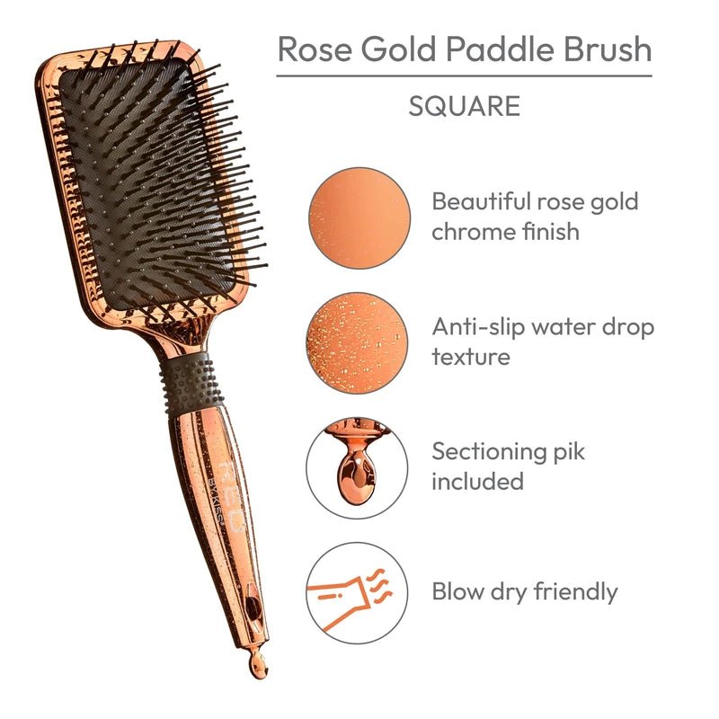 Red by Kiss Rose Gold Paddle Brush Square HH34 – Sleek, Smooth & Section with Precision | Size: Square Paddle - Beauty Exchange Beauty Supply