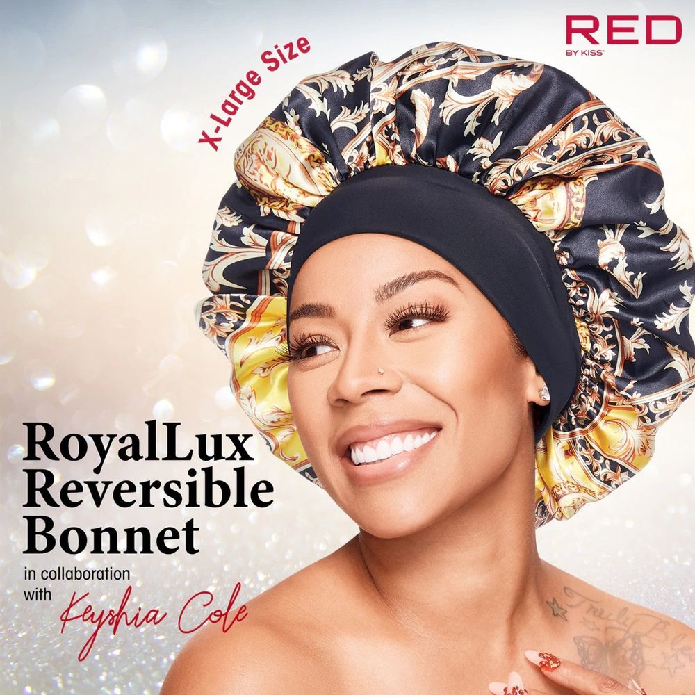 Red by Kiss Royal Lux x Keyshia Cole Reversible Bonnet – Two - Sided Satin Glam, Edge - Friendly Comfort (One Size) - Beauty Exchange Beauty Supply