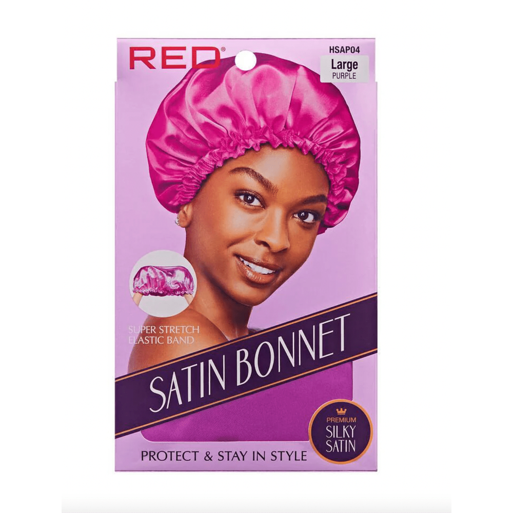 Red by Kiss Satin Bonnet – Large | Lightweight Frizz Protection for Natural Styles | Black & Purple | One Size - Beauty Exchange Beauty Supply