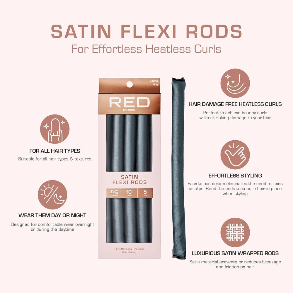 Red by Kiss Satin Flexi Rods | 6 Color Variants for Smooth, Heat - Free Curls - Beauty Exchange Beauty Supply