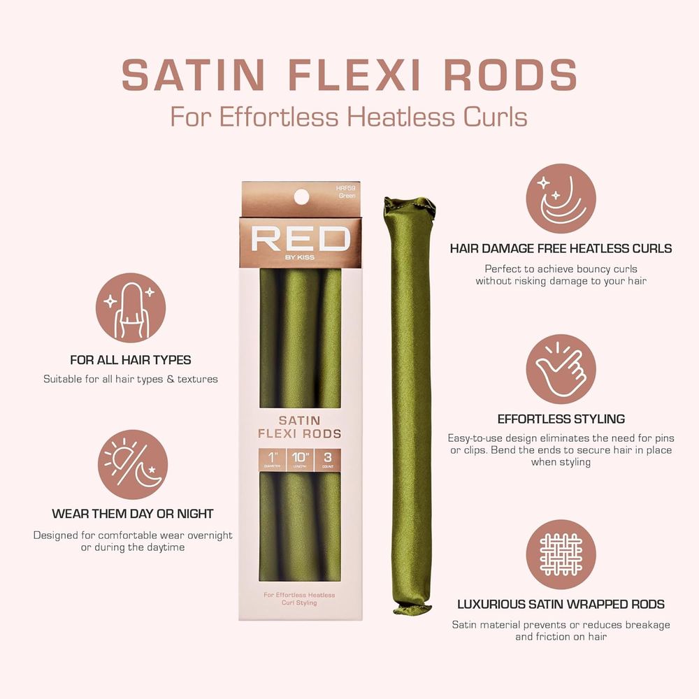 Red by Kiss Satin Flexi Rods | 6 Color Variants for Smooth, Heat - Free Curls - Beauty Exchange Beauty Supply