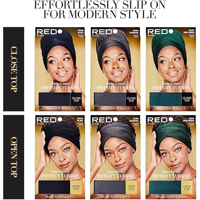 Red by Kiss Satin - Lined Infinity Turban - Open Top | Perfect for High Buns & Ponytails | Black, Charcoal, Dark Green | One Size - Beauty Exchange Beauty Supply