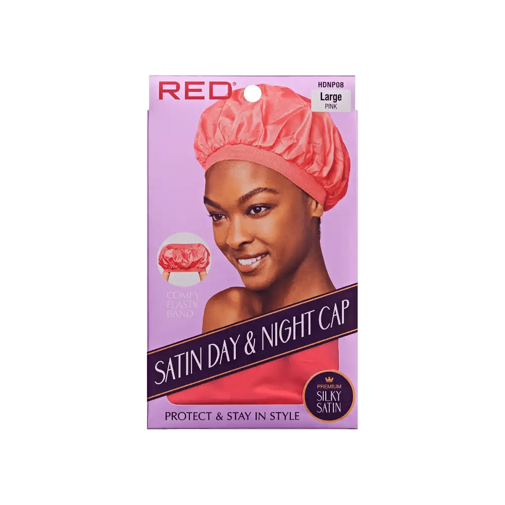 Red by Kiss Silky Satin Day & Night Cap – Large | Lightweight 24/7 Frizz Control for Short Styles & Wraps | Black & Pink, Pink | One Size - Beauty Exchange Beauty Supply