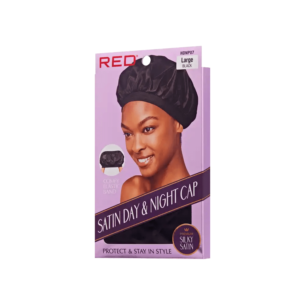 Red by Kiss Silky Satin Day & Night Cap – Large | Lightweight 24/7 Frizz Control for Short Styles & Wraps | Black & Pink, Pink | One Size - Beauty Exchange Beauty Supply