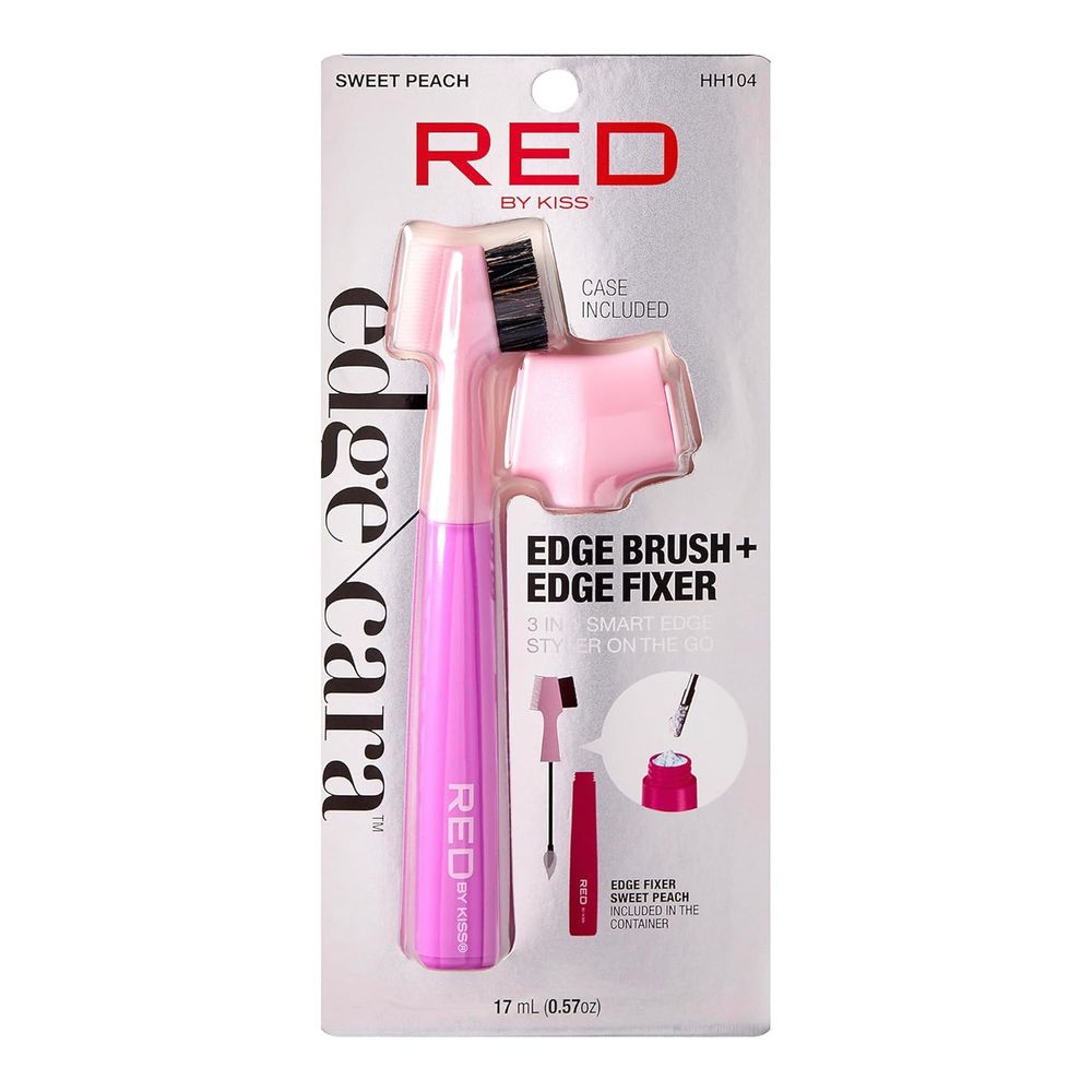 Red by Kiss Sweet Peach Edge Brush + Edge Fixer – HH104 | Dual - Sided Brush with Sweet Peach - Scented Edge Control for Sleek Styling - Beauty Exchange Beauty Supply