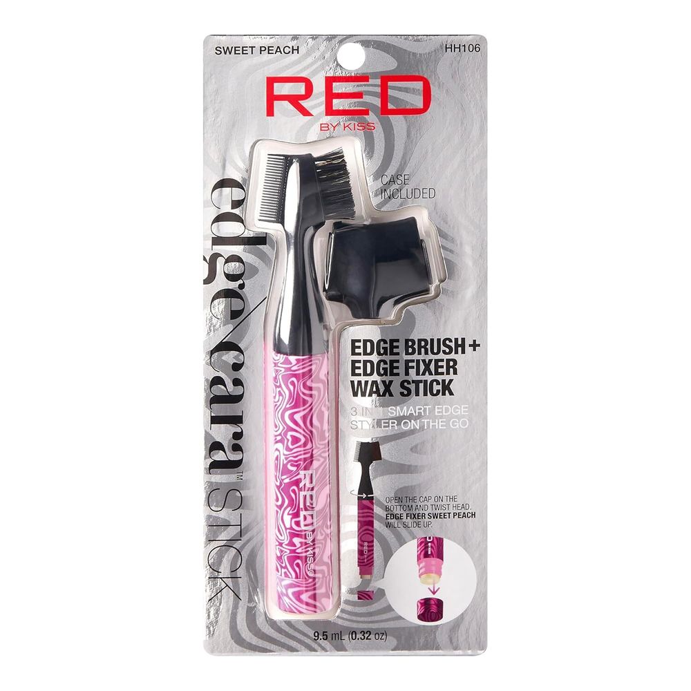 Red by Kiss Sweet Peach Edge Brush + Edge Fixer – HH106 | Strong Hold, No Flake Edge Control with Dual - Sided Brush for Baby Hair Styling - Beauty Exchange Beauty Supply