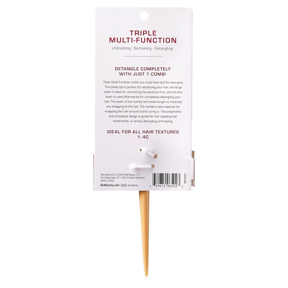 Red by Kiss Triple Multi - Function Comb – HM31, 3 - in - 1 Tool for Sectioning, Styling & Teasing | Anti - Static, Heat - Resistant & Salon - Ready - Beauty Exchange Beauty Supply