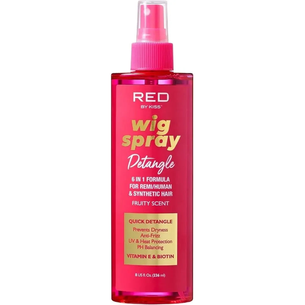 Red by Kiss Wig Spray – Extra Shine & Detangling Control for Remi, Human & Synthetic Hair, UV & Heat Protection, 8 oz - Beauty Exchange Beauty Supply