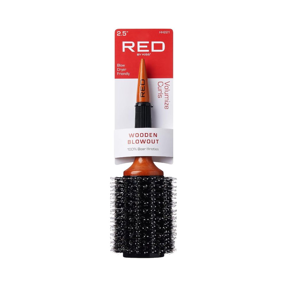 Red by Kiss Wooden Blowout Brush 2.5" HH221 – Smooth, Volumize & Shape with Every Stroke | Size: 2.5" Round Barrel - Beauty Exchange Beauty Supply