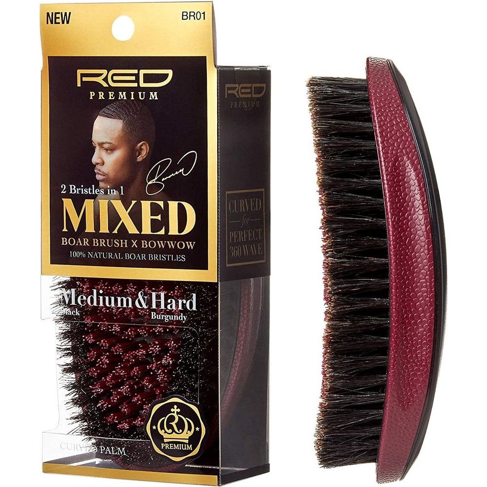 RED Premium Curved 360 Power BR - 01 – 2 Bristles in 1 Body Mixed Club Boar Brush X Bow Wow (Medium & Hard Bristles) - Beauty Exchange Beauty Supply
