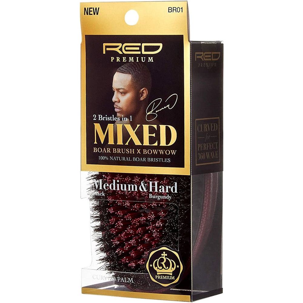 RED Premium Curved 360 Power BR - 01 – 2 Bristles in 1 Body Mixed Club Boar Brush X Bow Wow (Medium & Hard Bristles) - Beauty Exchange Beauty Supply