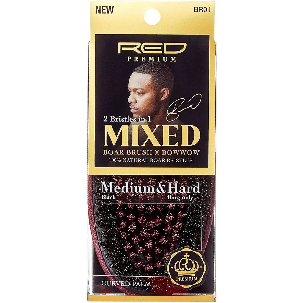 RED Premium Curved 360 Power BR - 01 – 2 Bristles in 1 Body Mixed Club Boar Brush X Bow Wow (Medium & Hard Bristles) - Beauty Exchange Beauty Supply