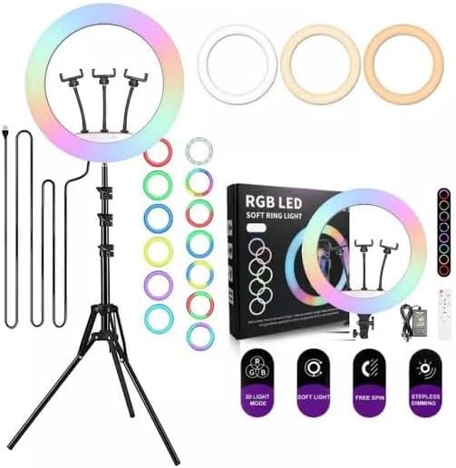 RGB Selfie Ring Light Studio Kit with Tripod - 3 Phone Mount - Beauty Exchange Beauty Supply